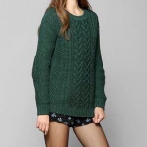 Urban Outfitters Coincidence & Chance green cable knit sweater elbow patch